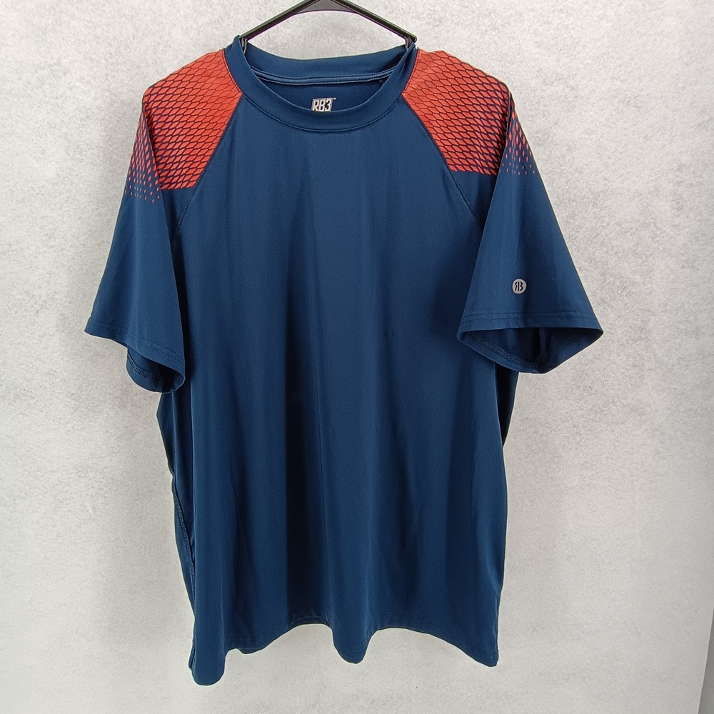 RB3 Mens Sz L Performance Athletic Shirt Short Sleeve Blue Orange Polyester